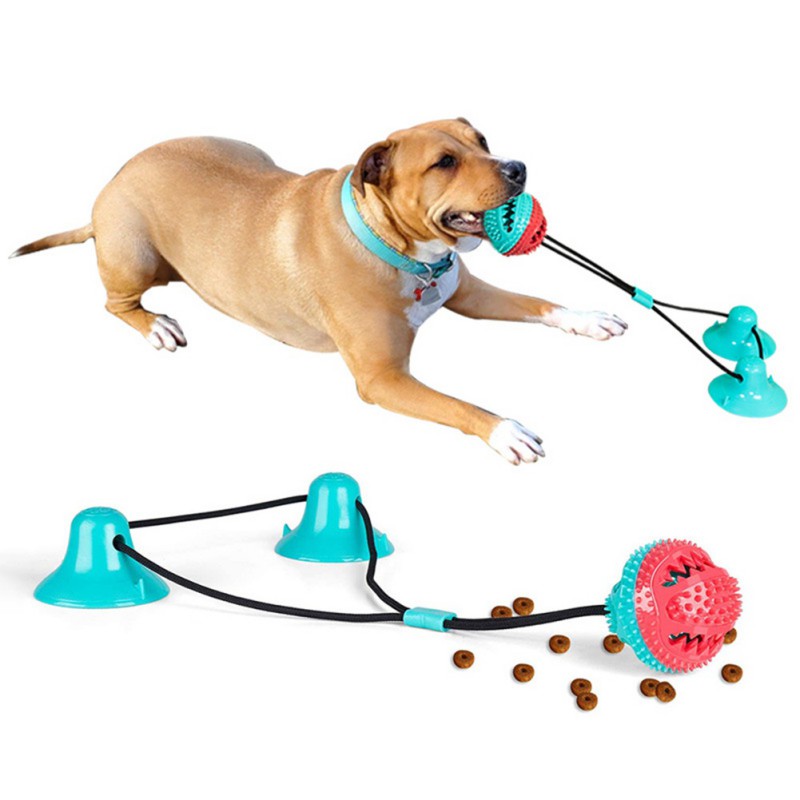 Pet Dog Cat Chew Bite Tug Rope Ball Toy Suction Cup Tooth Cleaning Squeaky  Toys